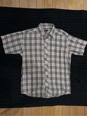 Burberry White Plaid Short-Sleeve Button-Down Shirt